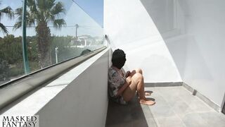 Public Oral-job on Sunny Balcony makes him cum fast, during the time that strangers walking by during his ejaculation