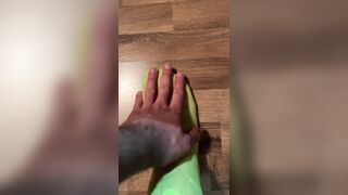 Enjoying in fresh neon dotted green socks