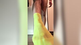 Enjoying in fresh neon dotted green socks