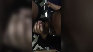 Lesbian stud sucking dick while on the with her girlfriend