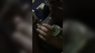 Lesbian stud sucking dick while on the with her girlfriend