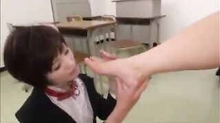 Asian Lesbian Schoolgirl Puts Teacher on Leash to Lick Fe