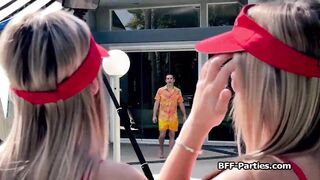 Swimsuit girlfriends on CPR practice sharing hard wang