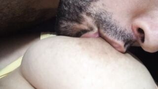 Large titties mother i'd like to fuck enjoys breastfeeding her spouse, this guy bites and sucks her hard nipps