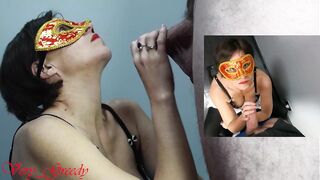 mother I'd like to fuck with a red mask sucks her husbands large ramrod and takes a biggest facial to smack the cum