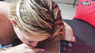 THAT BABE'S TALKING ON THE PHONE WITH HER SPOUSE DURING THE TIME THAT THAT BABE'S SUCKING MY ROD