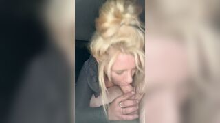 Golden-haired hooker gives a oral in public and lets the guy nut in her throat then spits the cum back out on his weenie to suck in some greater quantity