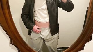 Home Unpack in Ebony Leather Jacket from PhantomGentX! Corporalist Dom Flexes Muscles & Cums Large Ramrod