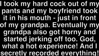 Exhibitionist homosexual pair in front of real grand-dad (old youthful)