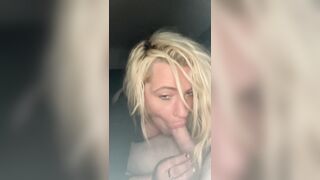 Charming streetwalker keeps sucking after a chap cums in her throat in the backseat of his truck