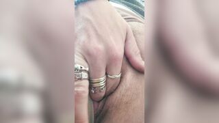 Pulls pants to the sides and fingers and explores wet twat