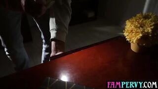 Large bazookas Oriental step sister convinces stepbro to wang her down in the office