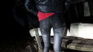Anal screw at night in an abandoned parking lot
