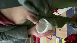 At work piddled in female boss coffee cup in the back of the truck watched her swallow it sweat panties