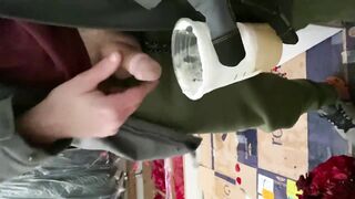 At work piddled in female boss coffee cup in the back of the truck watched her swallow it sweat panties