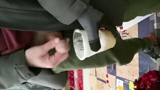 At work piddled in female boss coffee cup in the back of the truck watched her swallow it sweat panties