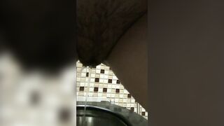 A beauty in taut jeans went to pee in the mall WC