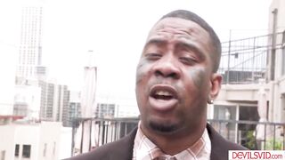 Black hottie Tessa Thomas takes her stepdad to the rooftop and begins giving him oral-sex. The man gets can't aid it and begins banging his stepdaughter.