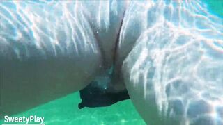Stranger cum inside me on the beach. Creampie underwater
