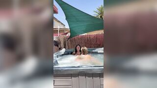 Hawt moist lesbo makeout session in the jacuzzi for neighbors to watch