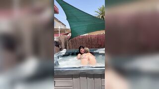 Hawt moist lesbo makeout session in the jacuzzi for neighbors to watch