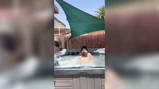 Hawt moist lesbo makeout session in the jacuzzi for neighbors to watch