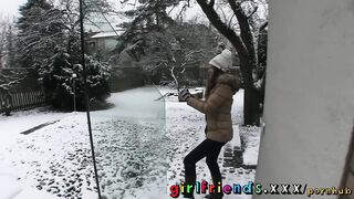 Girlfriends play outside previous to golden-haired eats brunettes twat