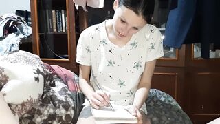 The gal artist painted my twat, and then this babe enticed me and brought me to climax