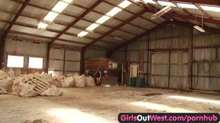 Cuties Out West - Curly lesbo snatches banged with fingers