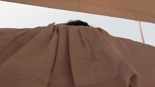 Upskirt Voyeur Out of Pants On The Balcony