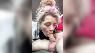 Streetwalker sucks the cum off a chap's weenie after this chab cums on her face