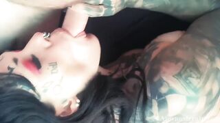 Tattooed punk hotty give admirable head on camping tour