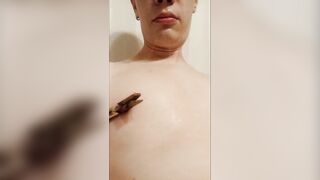 Femboy absolutely humiliates herself. Deepthroat facefuck, pissing, fisting and cum brushing teeth