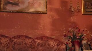 Stroking in pose of preggo