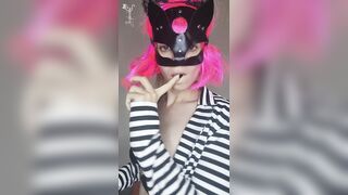 My large breasts are getting hard, wearing my kitten mask for a thrill
