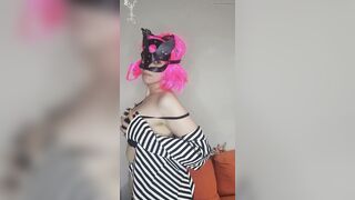 My large breasts are getting hard, wearing my kitten mask for a thrill