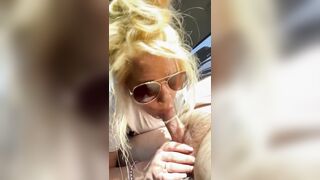 Real hooker sucks knob in public wearing sunglasses then lets the stud nut on her face