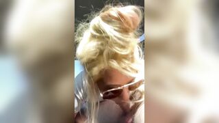 Real hooker sucks knob in public wearing sunglasses then lets the stud nut on her face