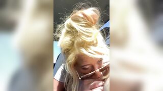Real hooker sucks knob in public wearing sunglasses then lets the stud nut on her face