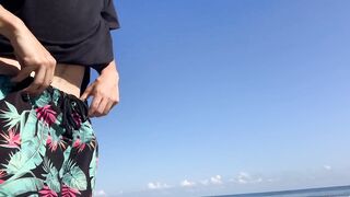 Public flash knob on the beach in front of 2 concupiscent cuties who want my dong