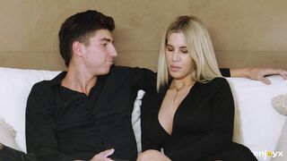 Answering spicy questions gets the fleshly breasty Ema Karter in a nasty mood