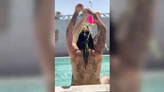 Hot lesbo makeout with back tattoo visible