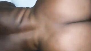 Excited ebony hottie with oil on her large round booty gets drilled anal