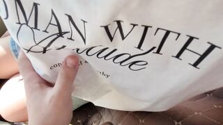 Risky Tugjob in the Car by a Large Melons and Butt Gal