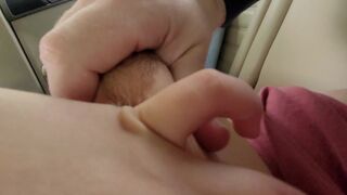 Masturbating Beauty in Taut Jeans with Large Natural Bazookas in the Car