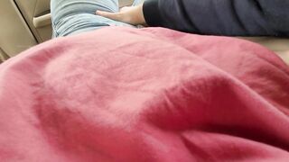 Masturbating Beauty in Taut Jeans with Large Natural Bazookas in the Car