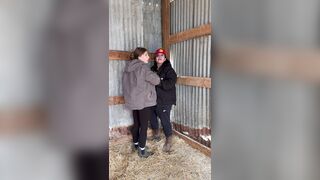 Hot Lesbo Farmers Kiss And Touch Every Other In The Barn