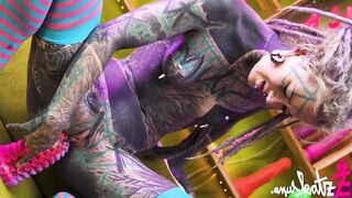 2 tattooed lesbos explore anal play with big toys – featuring ATM, gaping, and genuine orgasms