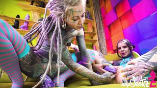 2 tattooed lesbos explore anal play with big toys – featuring ATM, gaping, and genuine orgasms