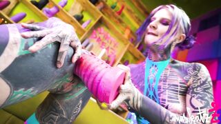 2 tattooed lesbos explore anal play with big toys – featuring ATM, gaping, and genuine orgasms